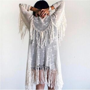 Spell & The Gypsy Collective Vintage Elegant Cream Crochet Fringe Cardigan